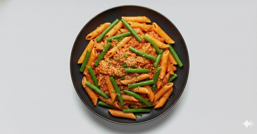 Penne met tonijn, afbeelding gemaakt met AI