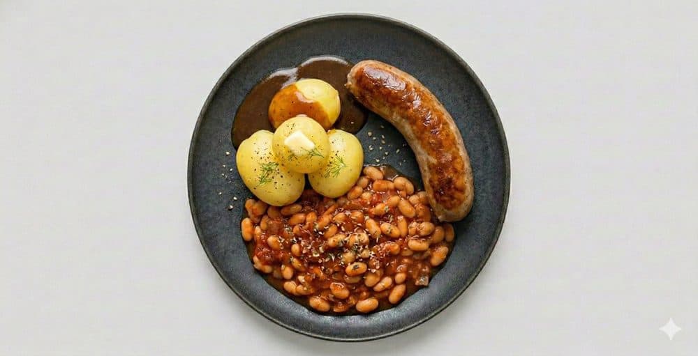 Saucijs met witte bonen, afbeelding gemaakt met AI