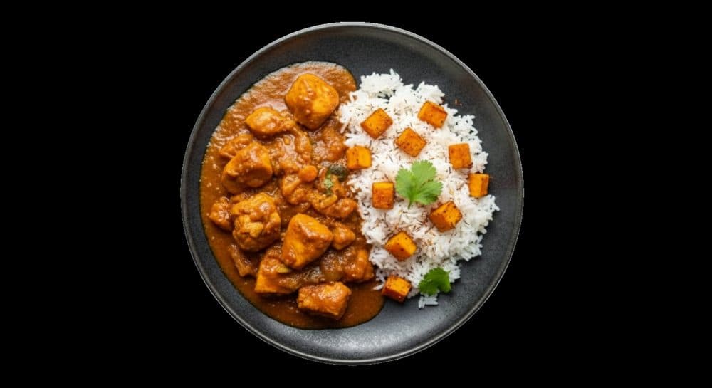 Afrikaanse kipstoof met zoete aardappel, afbeelding gemaakt met AI