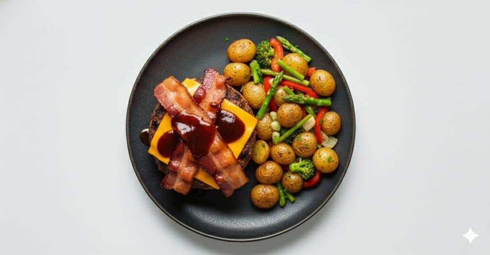 Baconburger met cheddar, afbeelding gemaakt met AI